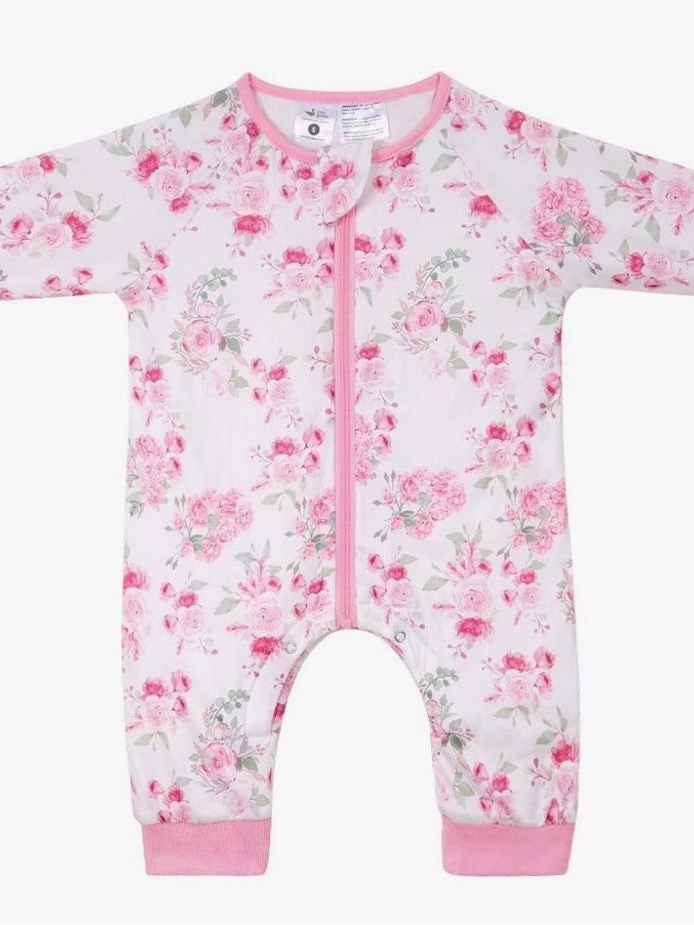 Pink Floral Zip-Front Baby Footie One-Piece